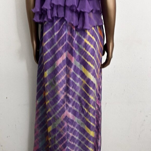 Calypso St Barth 100% Silk Purple Sleeveless Tie Dye Maxi Dress Ruffle Top Sz S - Picture 7 of 13
